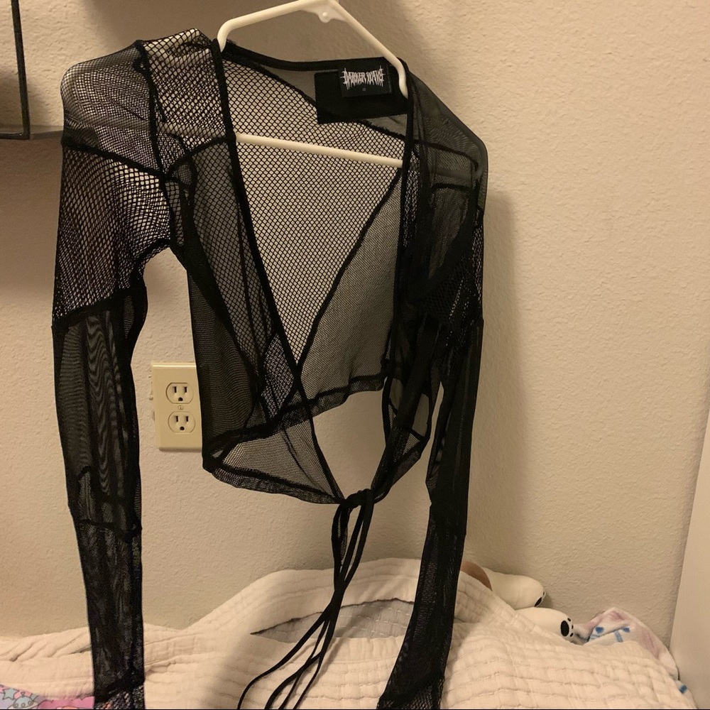 Darker Wavs Fishnet wrap top